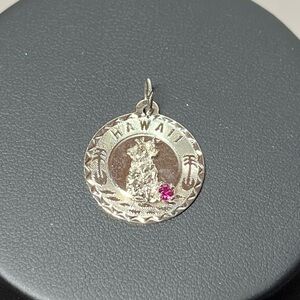Sterling Silver Hawaii Pendant Charm. Vintage. Red stone.
